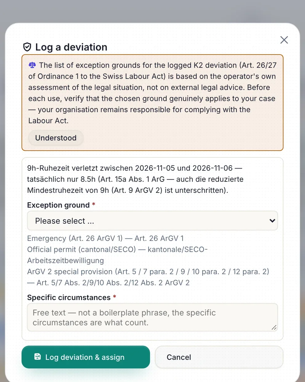 Labour-law check while planning